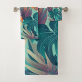 Bold Monstera Muster Tropical Leaf Sommer Frühling Badhandtuch Set (Insitu)