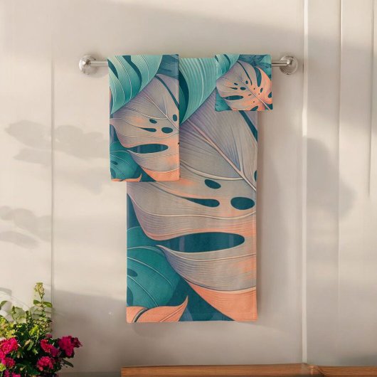 Bold Monstera Muster Tropical Leaf Sommer Frühling Badhandtuch Set