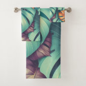 Bold Monstera Muster Tropical Leaf Sommer Frühling Badhandtuch Set (Insitu)