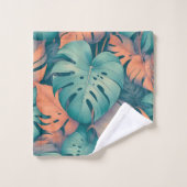 Bold Monstera Muster Tropical Leaf Sommer Frühling Badhandtuch Set (Waschlappen)