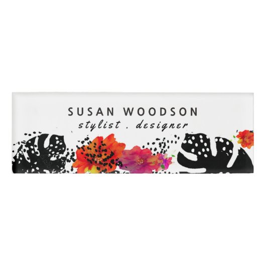 Bold Monsteral Modern Watercolor Floral Namenschild (Vorderseite)