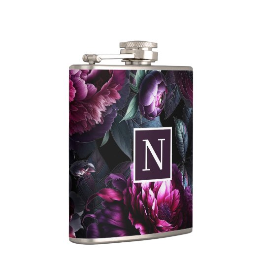 Bold Moody Blume Black Enchanted Floral Garden Flachmann (Rechts)