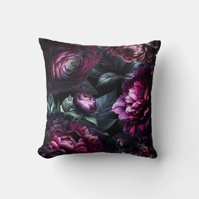 Bold Moody Blume Black Enchanted Floral Garden Kissen (Vorderseite)