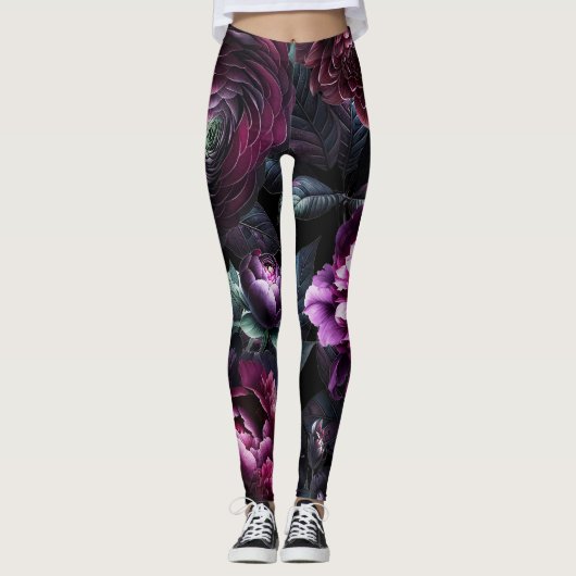 Bold Moody Blume Black Enchanted Floral Garden Leggings (Vorderseite)
