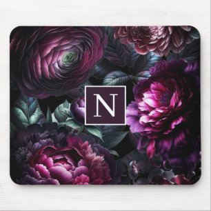 Bold Moody Blume Black Enchanted Floral Garden Mousepad