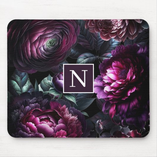 Bold Moody Blume Black Enchanted Floral Garden Mousepad (Vorne)
