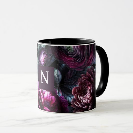 Bold Moody Blume Black Enchanted Floral Garden Tasse (VorderseiteRechts)
