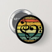 Bold Musical Heart Over Retro Sunset Color Bands Button (Vorne & Hinten)