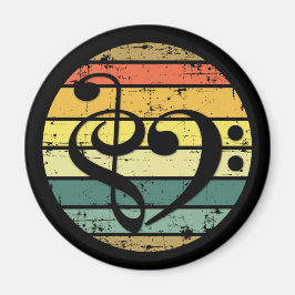 Bold Musical Heart Over Retro Sunset Color Bands Magnet