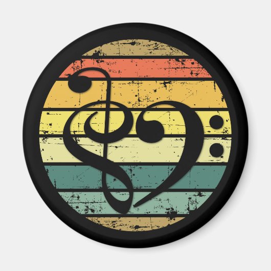 Bold Musical Heart Over Retro Sunset Color Bands Magnet (Vorne)