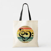 Bold Musical Heart Over Retro Sunset Color Bands Tragetasche (Rückseite)