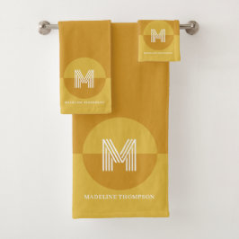 Bold Mustard Yellow Geometric Modern Monogram Badhandtuch Set