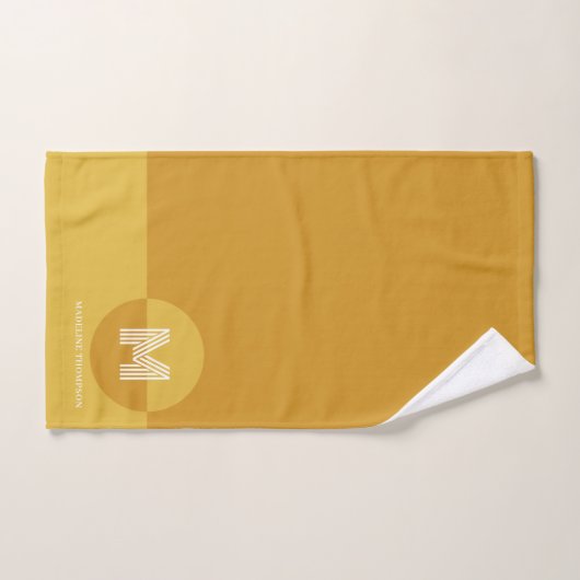 Bold Mustard Yellow Geometric Modern Monogram Badhandtuch Set (Handtuch)