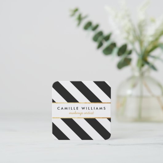 BOLD-Muster für moderne Goldstreifen-Streifen Schw Quadratische Visitenkarte (Stehend Vorderseite)