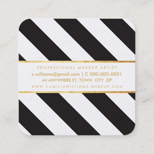 BOLD-Muster für moderne Goldstreifen-Streifen Schw Quadratische Visitenkarte (Rückseite)