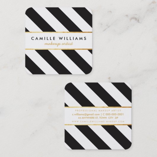 BOLD-Muster für moderne Goldstreifen-Streifen Schw Quadratische Visitenkarte (Vorne/Hinten)