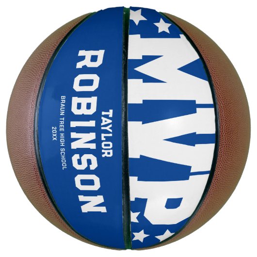 Bold MVP Spieler Name Keepake Blue Basketball (Vertikal)