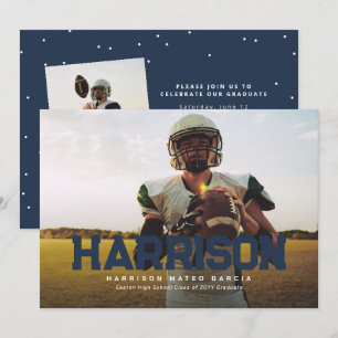 Bold Name Absolvent Athlete Foto Marine blau grad Einladung