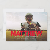 Bold Name Graduierte Athlete Foto Roter Abschluss Einladung (Vorderseite)