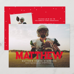 Bold Name Graduierte Athlete Foto Roter Abschluss Einladung