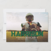 Bold Name Graduierte Athletin Foto Grün Abschluss Einladung (Vorderseite)