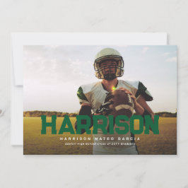 Bold Name Graduierte Athletin Foto Grün Abschluss Einladung