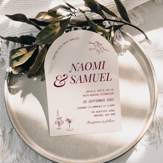 Bold Names Arch Blush Wine Wedding Einladung