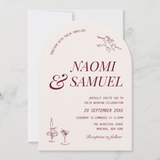 Bold Names Arch Blush Wine Wedding Einladung (Vorderseite)