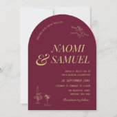 Bold Names Arch Burgundy Chartreuse Wedding Einladung (Vorderseite)