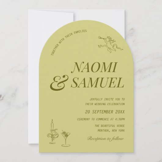 Bold Names Arch Chartreuse Wedding Einladung (Vorderseite)