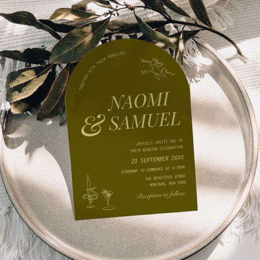 Bold Names Arch Olive Green Wedding Einladung