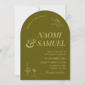 Bold Names Arch Olive Green Wedding Einladung (Vorderseite)