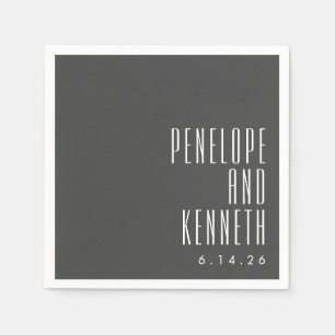 Bold Names Retro Typografy Schwarz-weiß Wedding Serviette