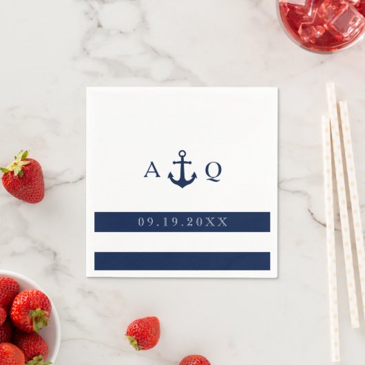 Bold Nautical Theme Monogram Wedding Serviette (Beispiel)