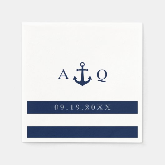 Bold Nautical Theme Monogram Wedding Serviette (Vorderseite)