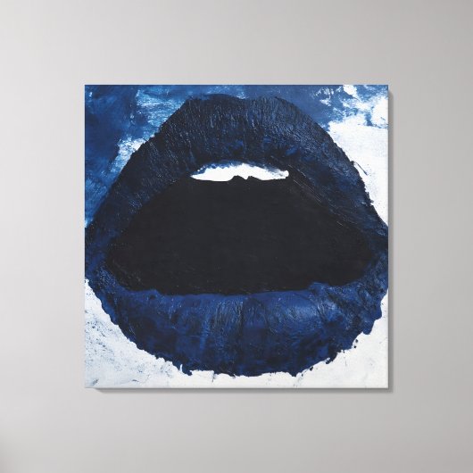 Bold Navy Blue Abstract Lips Impasto Pop Art Leinwanddruck (Vorderseite)