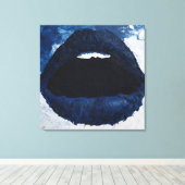 Bold Navy Blue Abstract Lips Impasto Pop Art Leinwanddruck (Insitu (Holzboden))