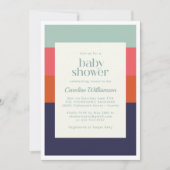 Bold Navy Blue and Red Stripes Chic Baby Dusche Einladung (Vorderseite)