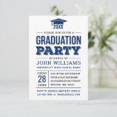 Bold Navy Blue and White Foto Graduation Party Einladung (Stehend Vorderseite)