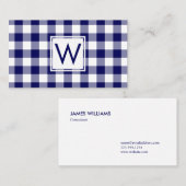 Bold Navy Blue Buffalo Kariert Pattern Monogram Visitenkarte (Vorne/Hinten)