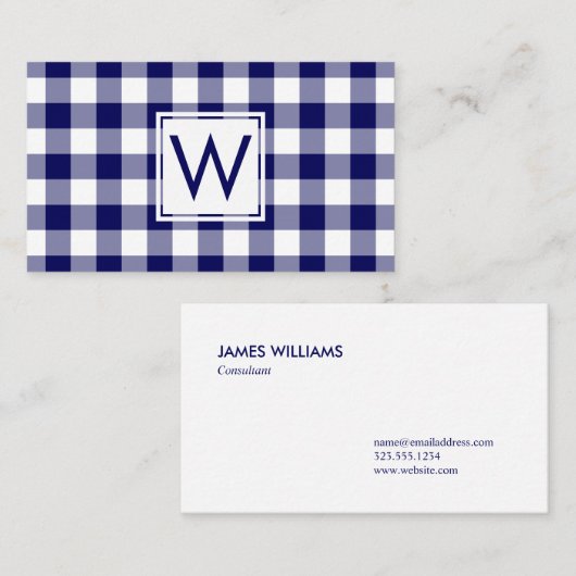 Bold Navy Blue Buffalo Kariert Pattern Monogram Visitenkarte (Vorne/Hinten)