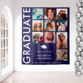 Bold Navy Blue Foto Backdrop for Graduation Party Wandteppich