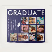 Bold Navy Blue Foto Backdrop for Graduation Party Wandteppich (Vorderseite (Horizontal))