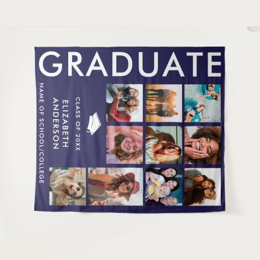 Bold Navy Blue Foto Backdrop for Graduation Party Wandteppich (Vorderseite (Horizontal))