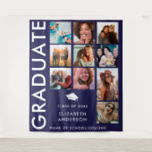 Bold Navy Blue Foto Backdrop for Graduation Party Wandteppich (Vorderseite)