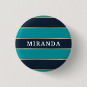 Bold Navy Blue Gold Stripe Muster Button (Vorderseite)