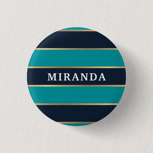 Bold Navy Blue Gold Stripe Muster Button (Vorderseite)