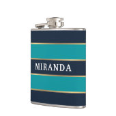 Bold Navy Blue Gold Stripe Muster Flachmann (Links)