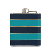 Bold Navy Blue Gold Stripe Muster Flachmann (Rückseite)