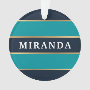 Bold Navy Blue Gold Stripe Muster Ornament